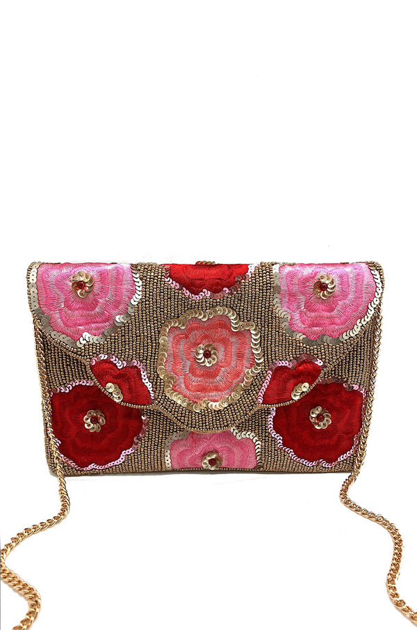 Red and Pink Flowers- Gold Bag