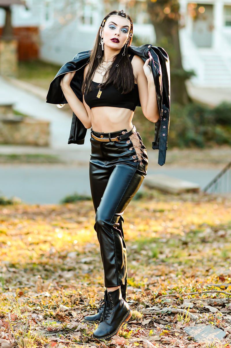 Laced Up and Strung Out - Faux Leather Pants